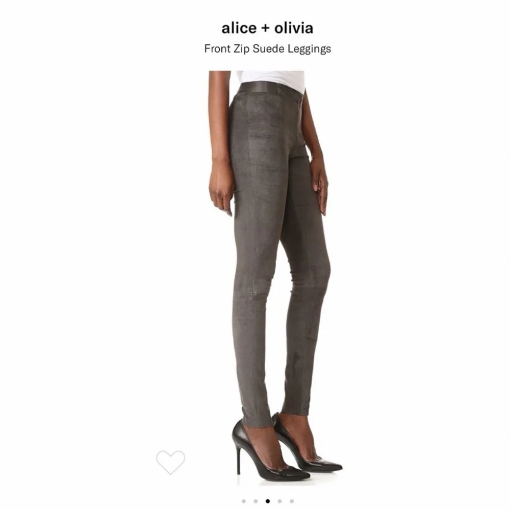 $798 Alice & Olivia lambs leather front zip pants leggings 12 Charcoal